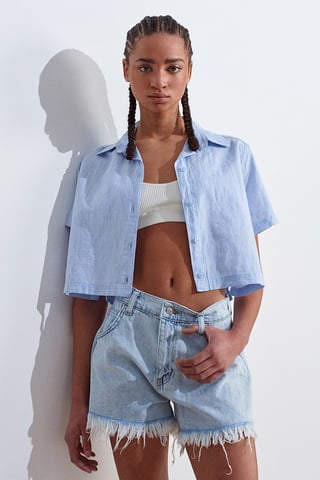 Women’s Cropped Linen-Blend Shirt