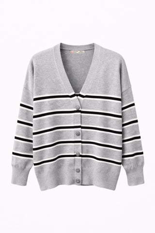 Women's Striped V-Neck Cardigan