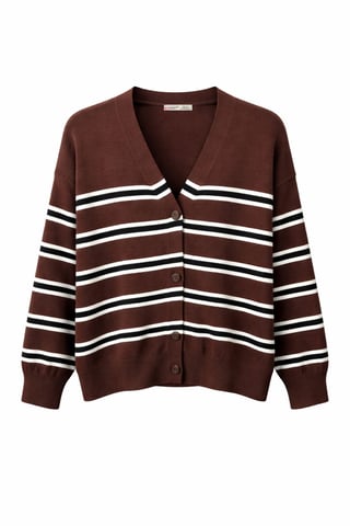 Women's Striped V-Neck Cardigan