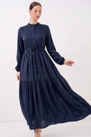 Buttoned Crew Neck Maxi Dress with Waistband