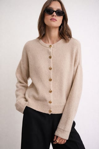 Buttoned Ribbed Knit Cardigan