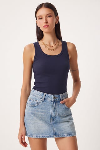 Fitted Cotton U Collar Tank Top