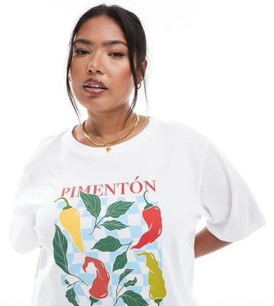 ONLY Curve chilli graphic oversized t-shirt in white