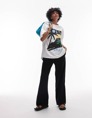 Topshop jersey graphic Costa Brava oversized t-shirt in white