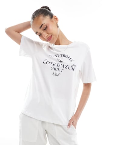 Pieces cote d'azur graphic tee in white