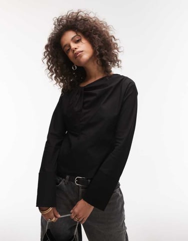 Topshop poplin twist front topp i svart