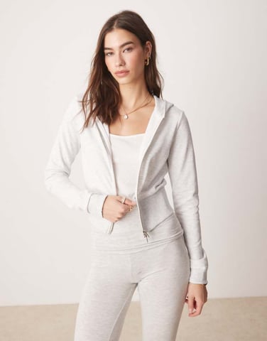 Gina Tricot slim fit zip-through hoodie i ljusgrå melange