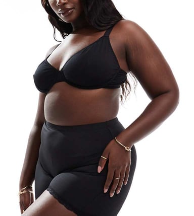 ASOS DESIGN Curve Tia super soft microfibre short with lace trim in black