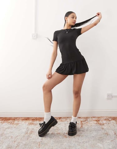 Weekday bubble hem t-shirt mini dress in black