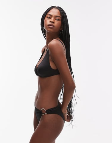 & Other Stories triangle bikini bottoms in black with ring detail
