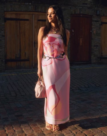 Abercrombie & Fitch satin strapless maxi dress in pink floral