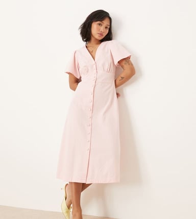 Nobody's Child Petite Alexa denim midi dress in pink