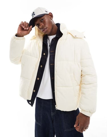 ONLY & SONS vadderad pufferjacka med bred huva i off-white