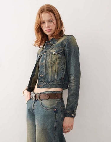 Weekday denim jacket in vintage blue wash