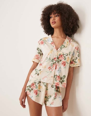 Abercrombie & Fitch short sleeve button up pyjama shirt in multi floral co-ord
