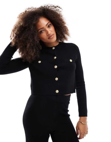 Vero Moda kort knäppning cardigan med kontrastkanter i svart
