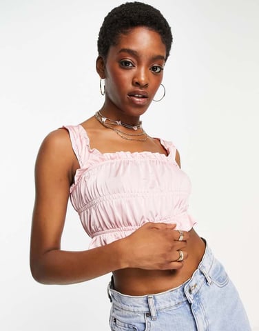 Topshop plain shirred tiered cami in pink