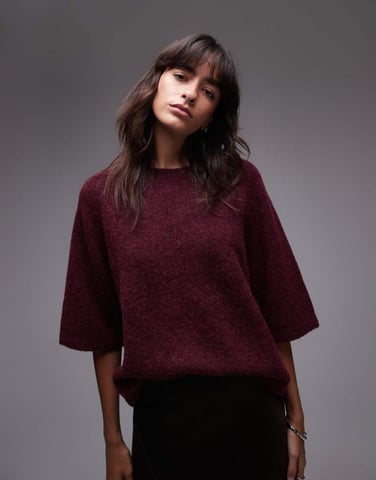 & Other Stories alpacakortärmad stickad tröja i burgundy exklusiv för ASOS