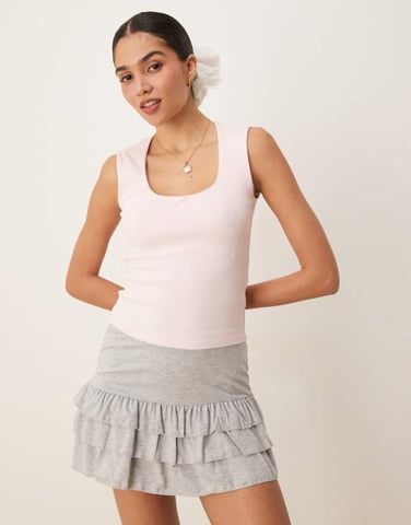 Gina Tricot embroidered edge cotton vest in pink