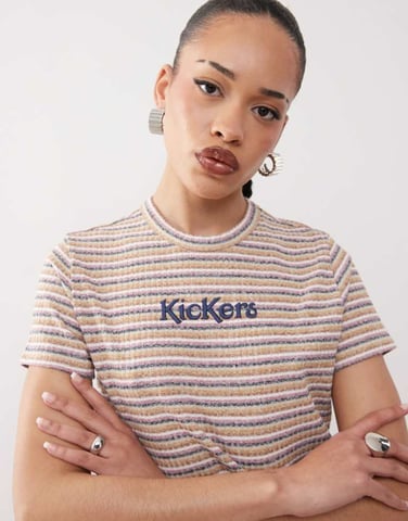 Kickers retro stripe crop baby tee in mixed marl