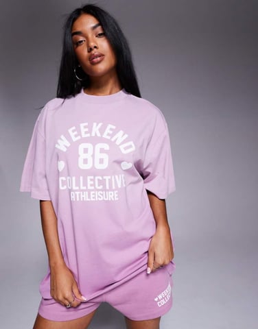 Weekend Collective co-ord t-shirt in ombre heart puff print in lilac
