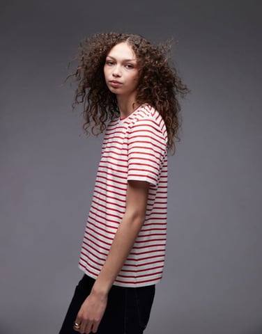 ARKET short sleeve t-shirt in pink and red stripes
