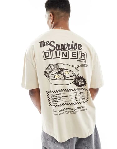 ASOS DESIGN oversized t-shirt with cartoon graphic in beige