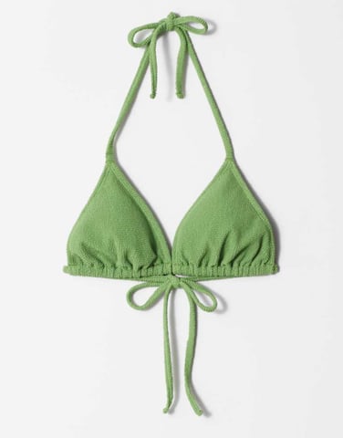 & Other Stories textured crinkle triangle bikini top with removeable padding in green