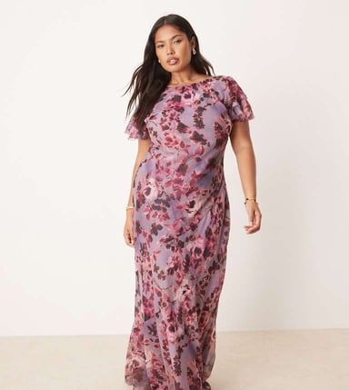 ASOS DESIGN Curve maxiklänning med volangärmar och hög hals i vintageblommönster