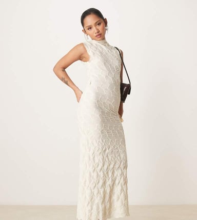 Vila Petite textured jersey maxi dress in cream