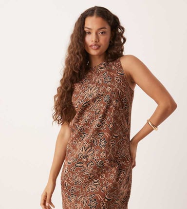 Nobody's Child Petite Palermo shift mini dress in brown paisley