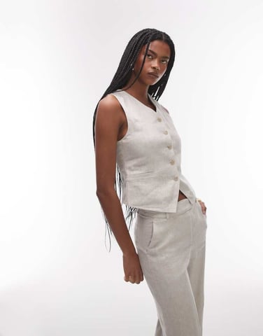 & Other Stories co-ord fitted linen waistcoat in beige