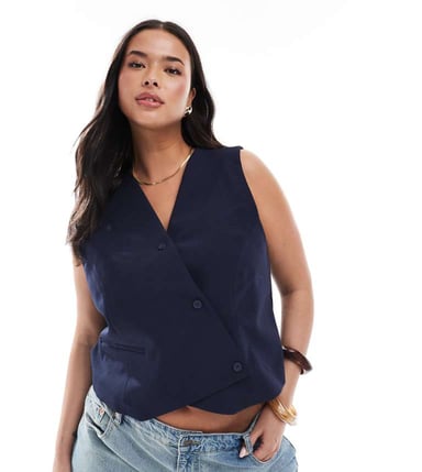 ONLY Curve asymmetric detail waistcoat in navy