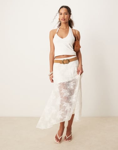 Abercrombie & Fitch lace detail flowy maxi skirt in white