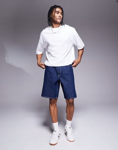 ASOS DESIGN mid length wide denim shorts with tie front in raw wash