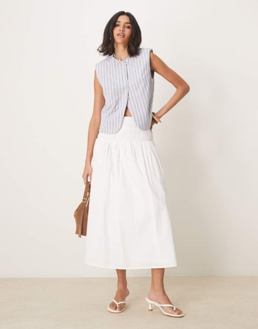 Nobody's Child Thelma shirred waist boho midi skirt in white
