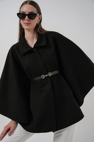 Belted Tweed Cape Coat