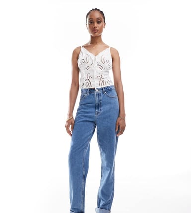 ASOS DESIGN Tall high rise relaxed mom jeans in clean blue