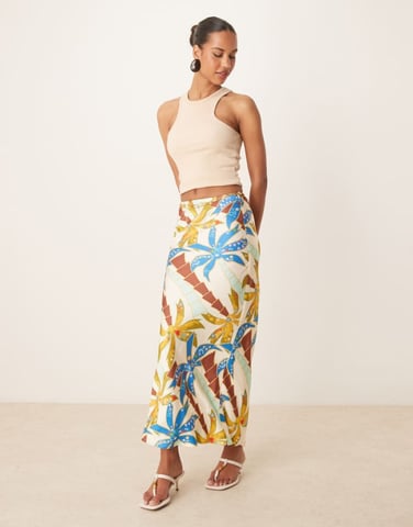 Never Fully Dressed Dorris maxi skirt co-ord in blue palm print