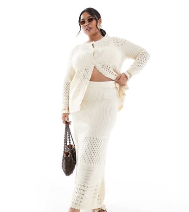 Vero Moda Curve crochet maxi skirt co-ord in cream