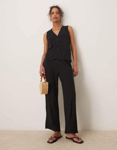 Vila lightweight knitted wide leg trouser co-ord in black