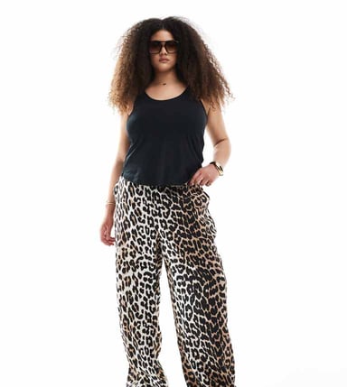 Vero Moda Curve wide leg pull on trousers in leopard print