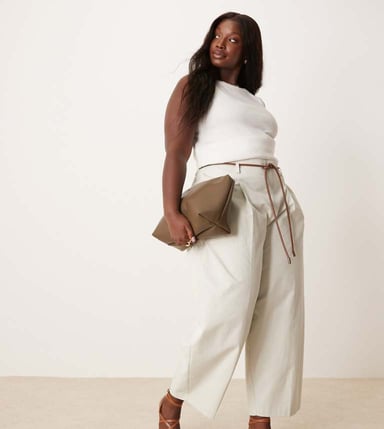 ASOS DESIGN Curve tailored extreme barrel trousers with pleat detail in stone