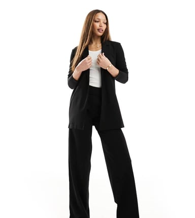 JDY Tall button detail wide leg trouser in black