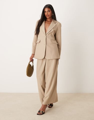 Vila pleated wide leg trouser co-ord in stone