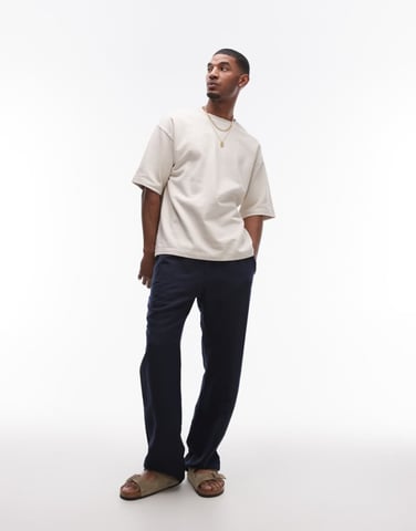 Topman wide leg linen trouser in navy