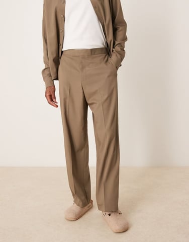 ASOS DESIGN smart co-ord wide leg trousers in khaki peach feel texture with elasticated waist