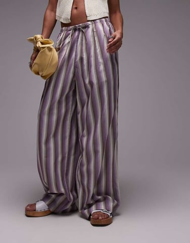 Topshop poplin stripe straight leg trouser in purple