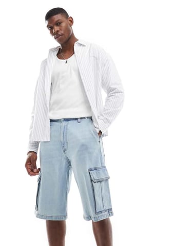 Hollister baggy cargo jort in light blue