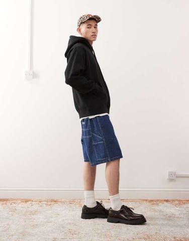 Obey easy denim carpenter short in stone wash indigo